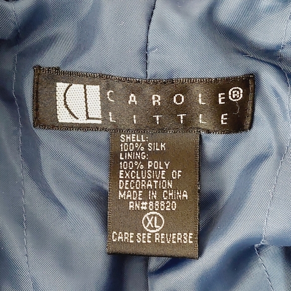 Carole Little Blue Quilted Black Floral Embroidery Silk Button Blazer Jacket Z69 - Picture 5 of 6